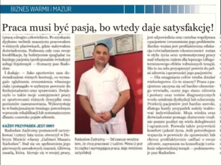 Artykuł o gabinecie Radosława Zadrożnego w Gazecie Olsztyńskiej, dodatek Biznes Warmii i Mazur